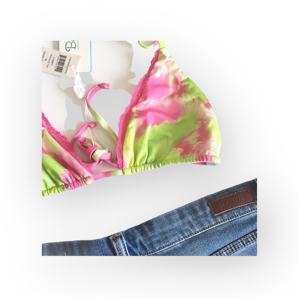 new Beach Bunny ❤︎︎ Panama Animal String Bikini Top ❤︎︎ Pink Green Tie Dye XL - Picture 6 of 13